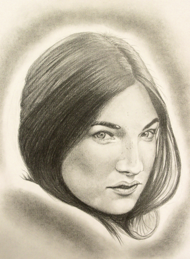 Inmate sketch of pretty asian woman.