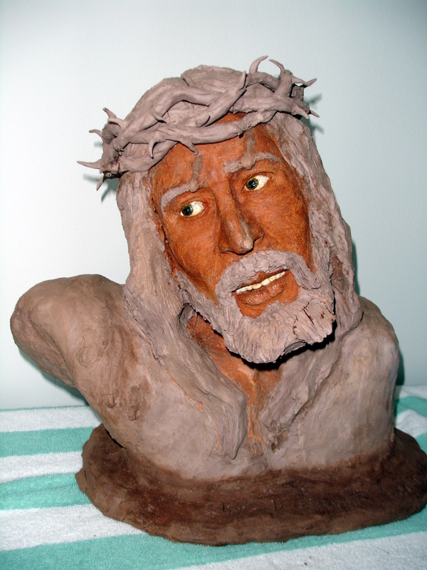 Sculpture of Jesus's head, created by an inmate in the art program.